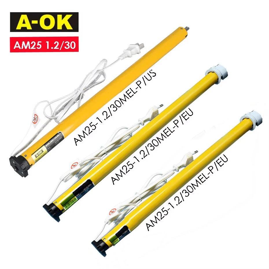 

A-OK AM25 1,2/30 прокатный трубчатый двигатель, RF433 двигатель, встроенный литиевый аккумулятор, для прокатки/римских штор/солнечных жалюзи/38 мм трубки