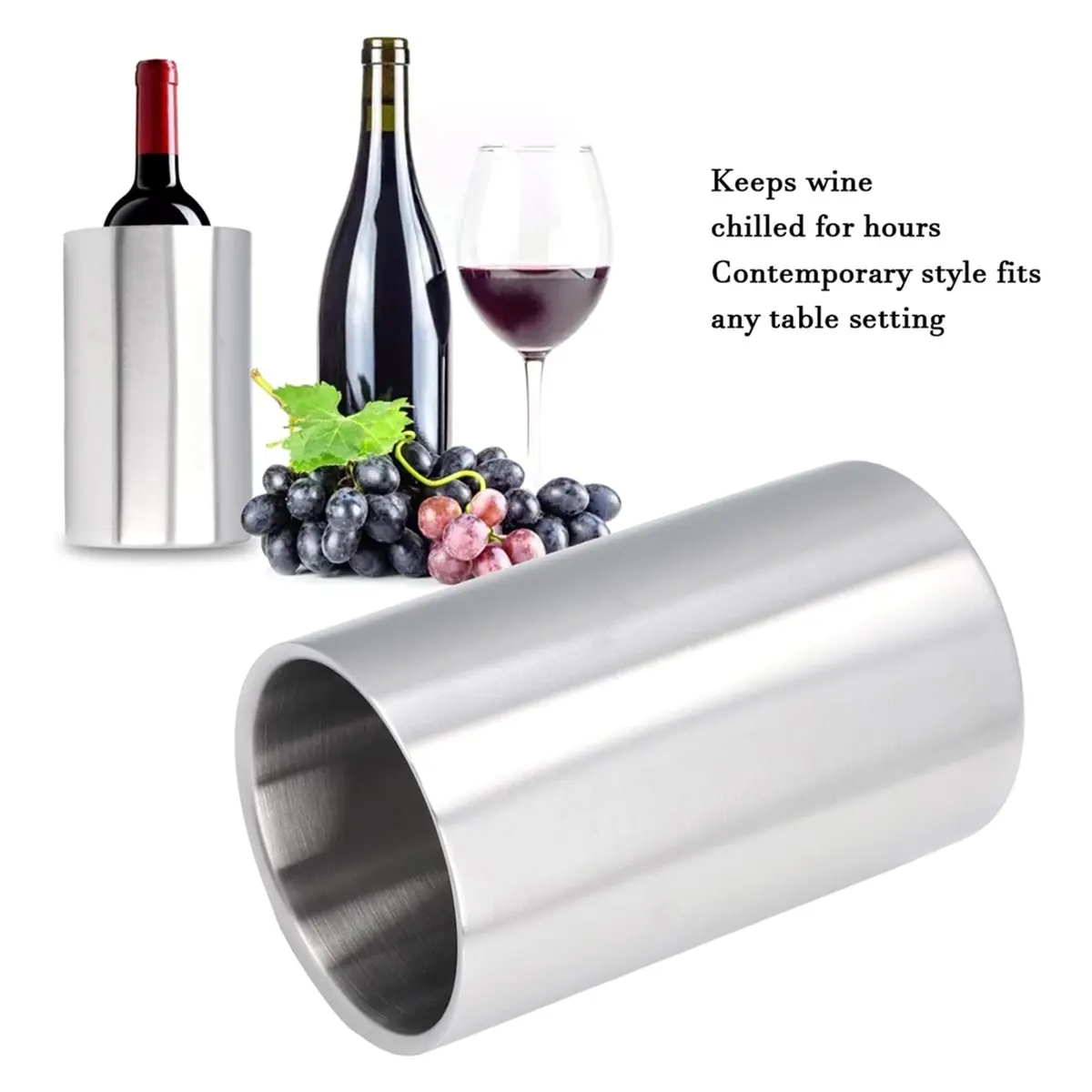Oct Sale Wine Bucket, Stainless Steel Wine Champagne Cooler Slim Straight Shape Silver Double Contemporary Wine Bottle Cooler