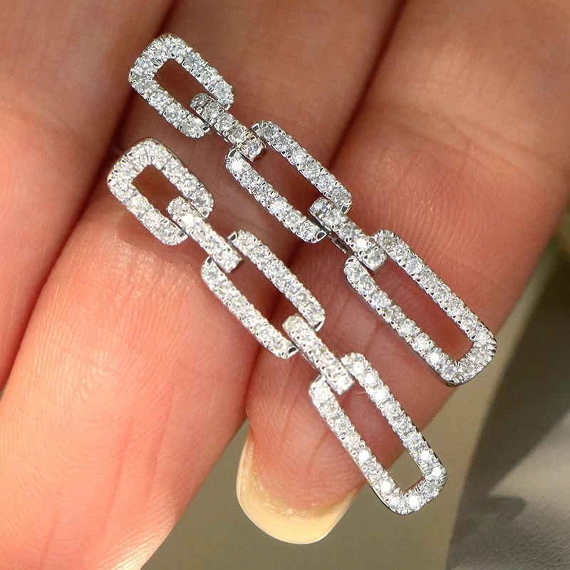 Aazuo Real Jewelry 18K Gold White Gold Natrual Diamonds 0.26ct Long Drop Earring For Woman Upscale Trendy Wedding Engagement