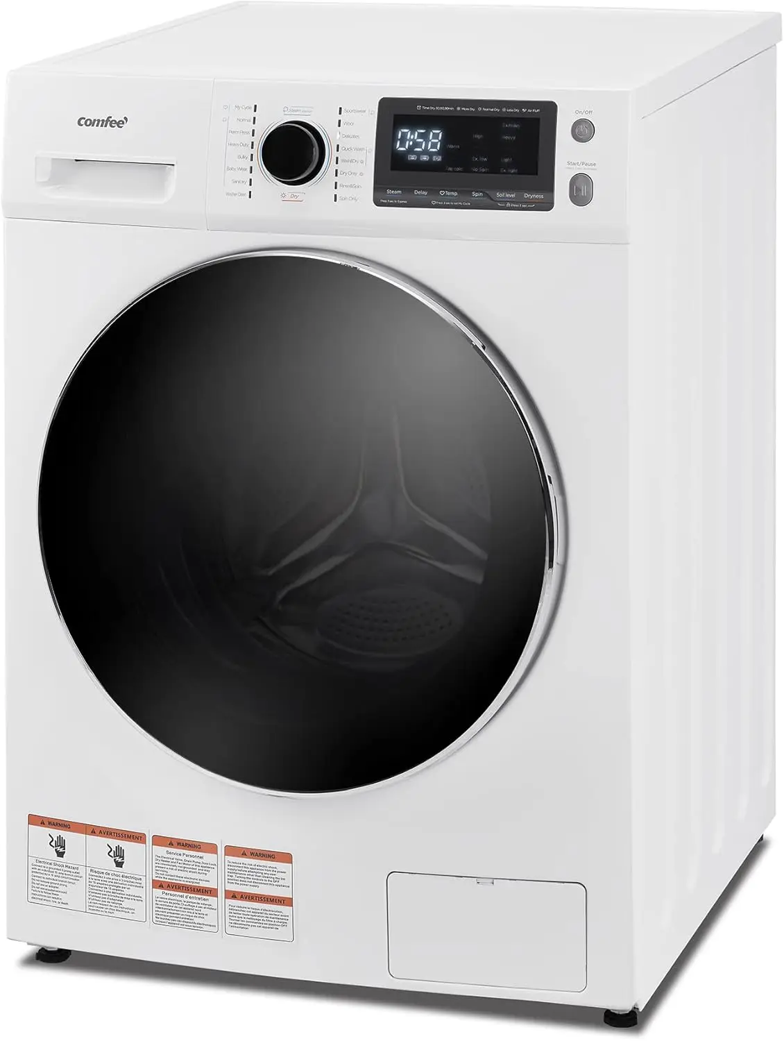 24" Washer and Dryer Combo 2.7 cu.ft 26lbs Washing Machine Steam Care, Overnight Dry, No Shaking Front Load Full-Automatic