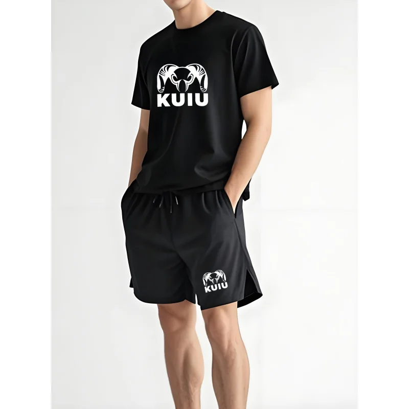 

KUIU Men'S Quick-Drying Short-Sleeved Shorts Suit Men'S Leisure Sports Running Fitness T-Shirt Joker Shorts Teen