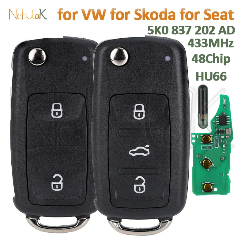 5K0 837 202 AD mando a distancia para coche, mando a distancia para Volkswagen Skoda Seat VW Polo Sedan Passat Tiguan Golf 6 Eos Jetta Ibiza Octavia Hu66