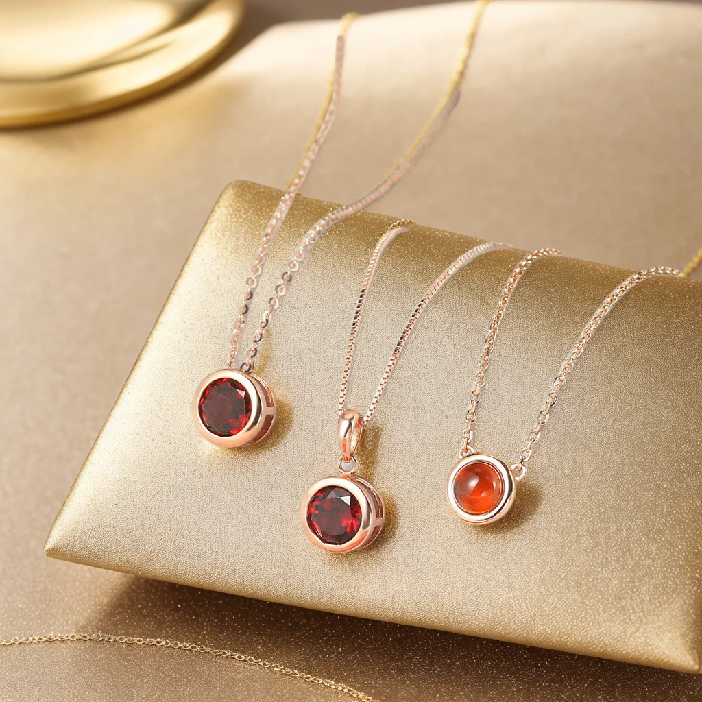 Elegant 925 Sterling Silver Necklace with Natural Red Garnet and Rose Gold Plating Ideal for Women Stylish Design Dropshipping