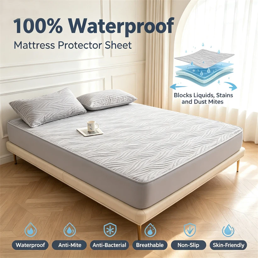 Waterproof Thick Fitted Sheet Ultrasonic Embossed Mattress Cover Single Double Queen King Size Mattress Protector Bed Sheet Set