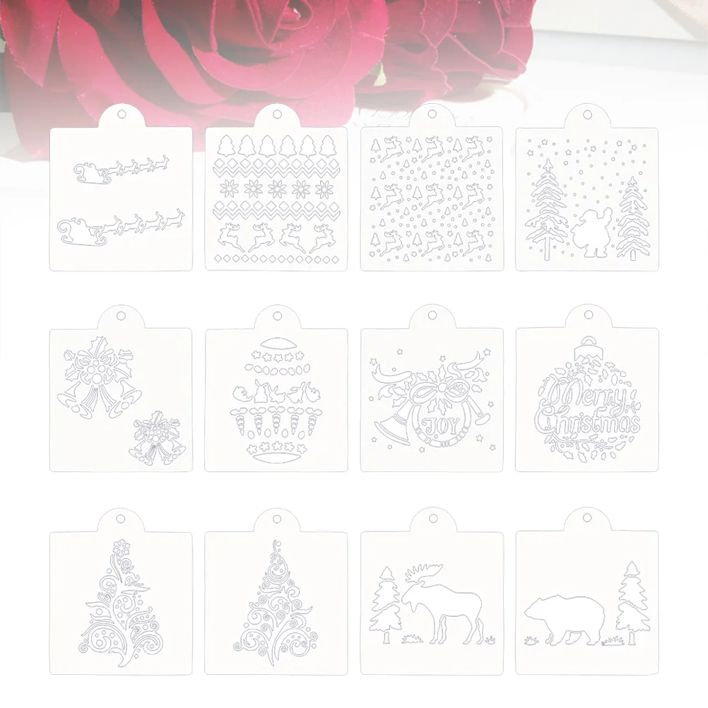 12 قطعة من استنسل رذاذ كعكة عيد الميلاد الأيائل سانتا كلوز لتقوم بها بنفسك قوالب خبز لتزيين الكعك كعكة عيد الميلاد