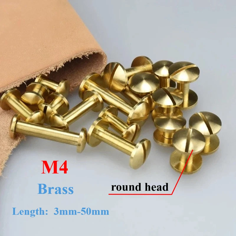 Solid Brass round head 8mm /10mm Belt screw Binding Chicago book Screws Nail Stud Rivets For Photo Album Leather Craft Studs