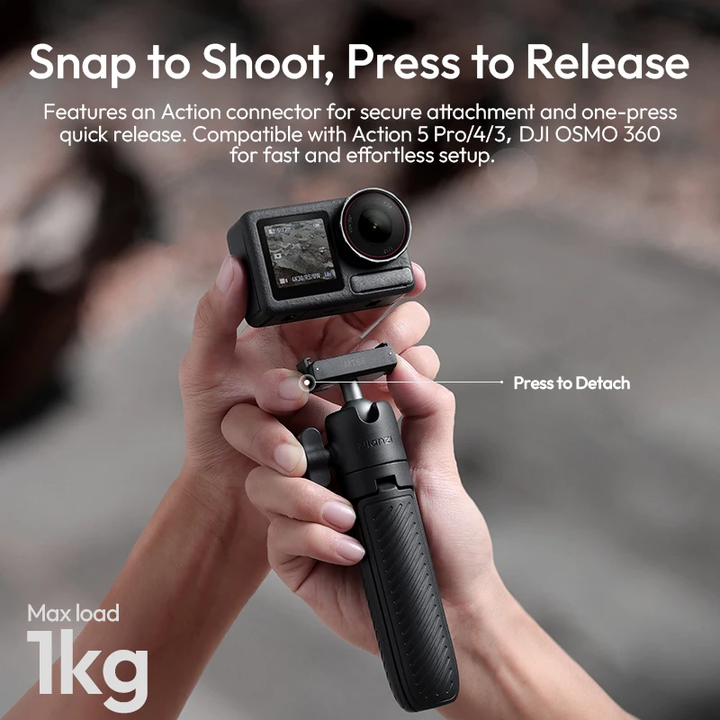 Ulanzi MT66 ClipMate Mini Statyw Kijek do Selfie do Kamer Insta 360 Dji Action z Obrotem 360 °   Głowica kulowa, maksymalne obciążenie 1 kg — zdjęcie produktu 4