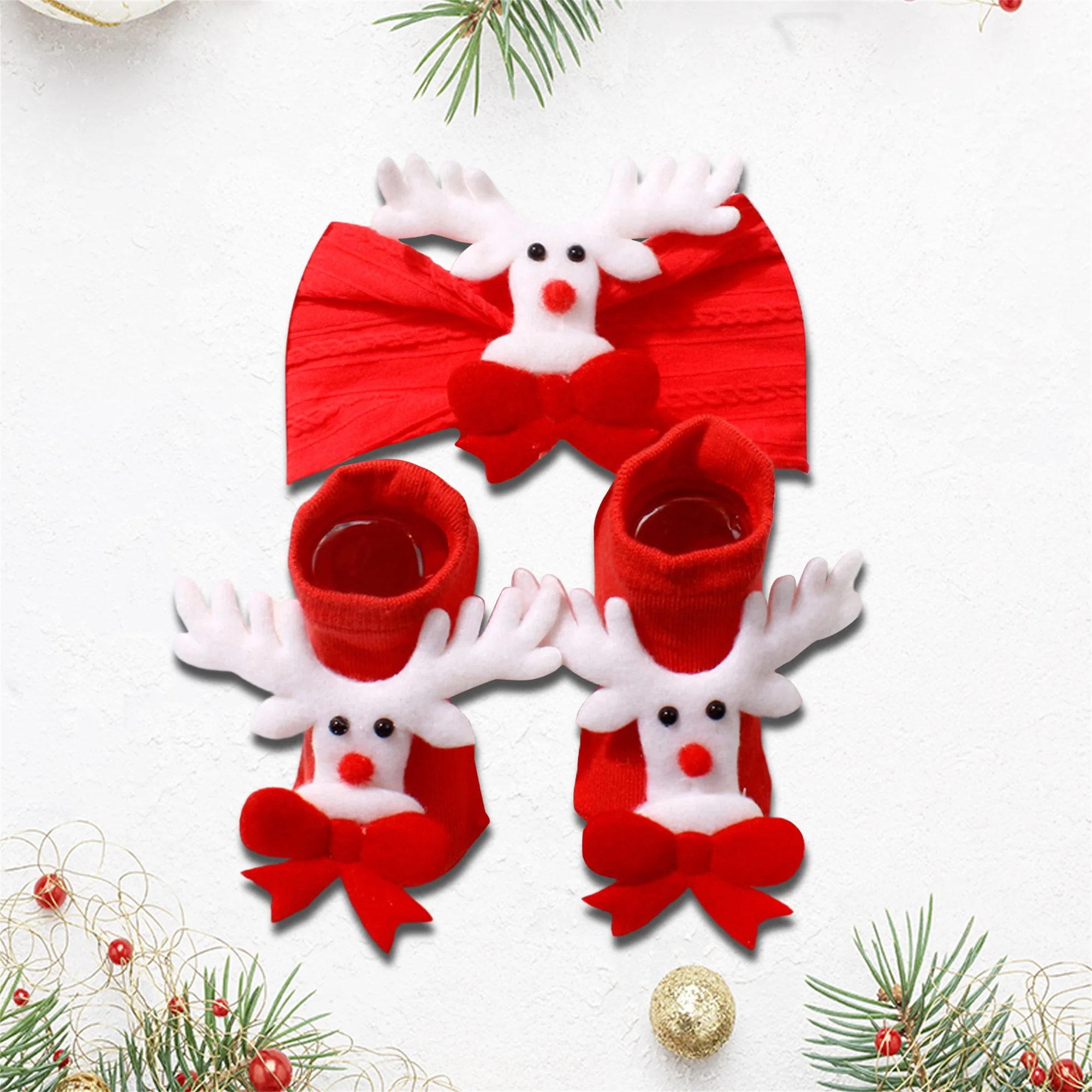 

Adorable Baby Boy Christmas Hat Mittens Set Stylish Festive Reindeer Mittens and Hat Infant Trendy Baptism Clothing Accessory