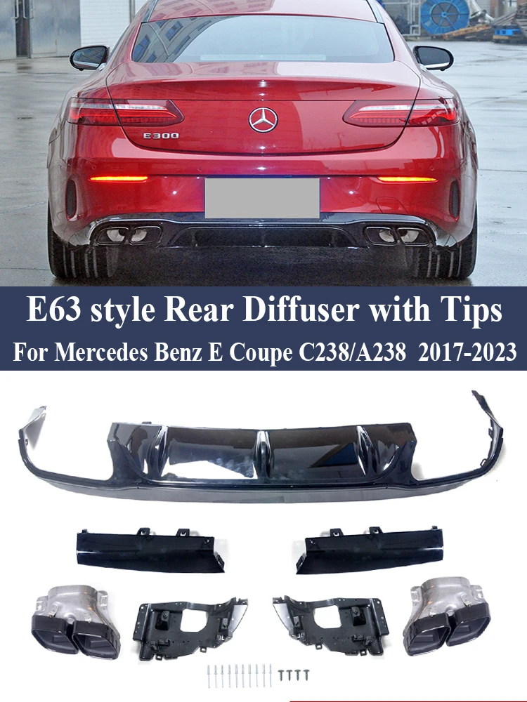 Rear Bumper Lip Diffuser Spoiler With Exhaust Tips For Benz E Coupe C238 A238 E300 Sport Sedan 2017-2023 E63 E53 Look Style