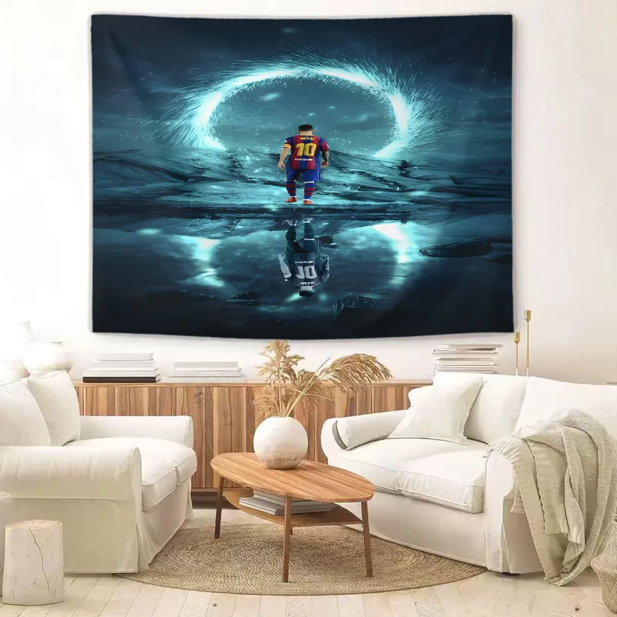 Lebendiger Fußball-Helden-Wandteppich: 1 Stück dynamische Sport-Wandkunst, Polyestergewebe, einfach zu installieren, perfekt für die Schlafzimmer und Wohnbereiche von Fans.