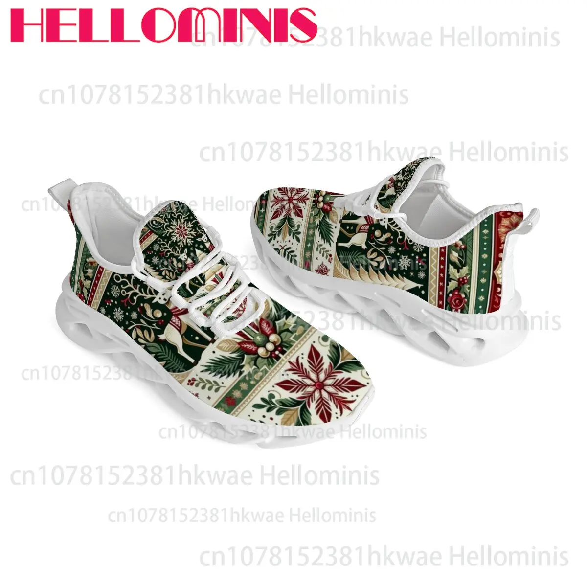 Picture 4: Christmas Ethnic Pattern Mesh Sneakers Women Men Non‑Slip Twisted Sole Casual Walking Shoes Holiday Daily Wear Footwear