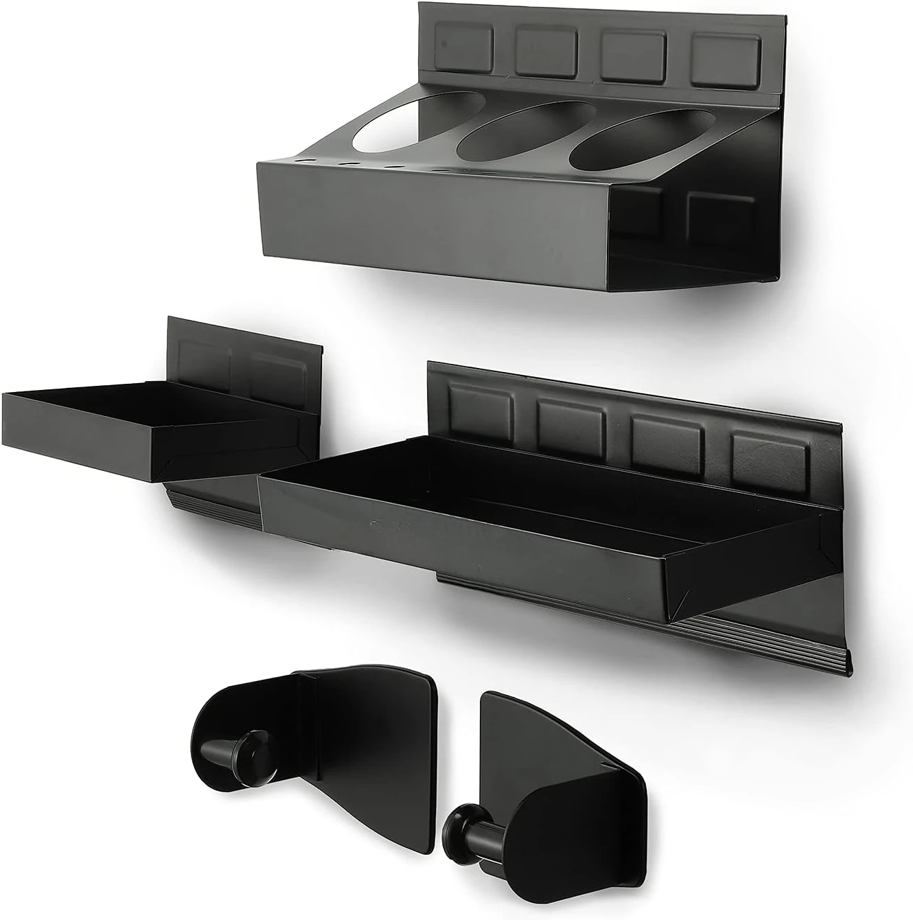 Magnetic Toolbox Shelf, Tray, Paper Towel Holder, 4-Piece Set, Black, Variety of Use, Durable, Magnets Any Metal Surface