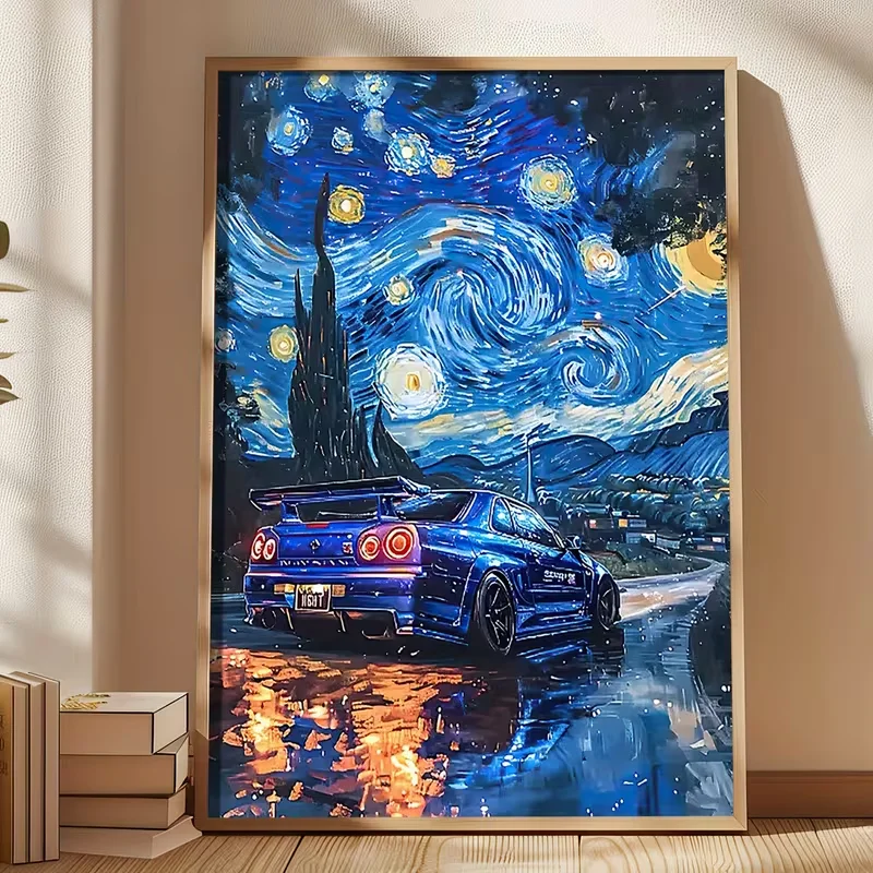 2D Flat, 2D Flat, 1pc Starry Night Inspired Canvas Poster Style Artwork, Frameless Canvas Painting, Suitable for Home, Bedroom,