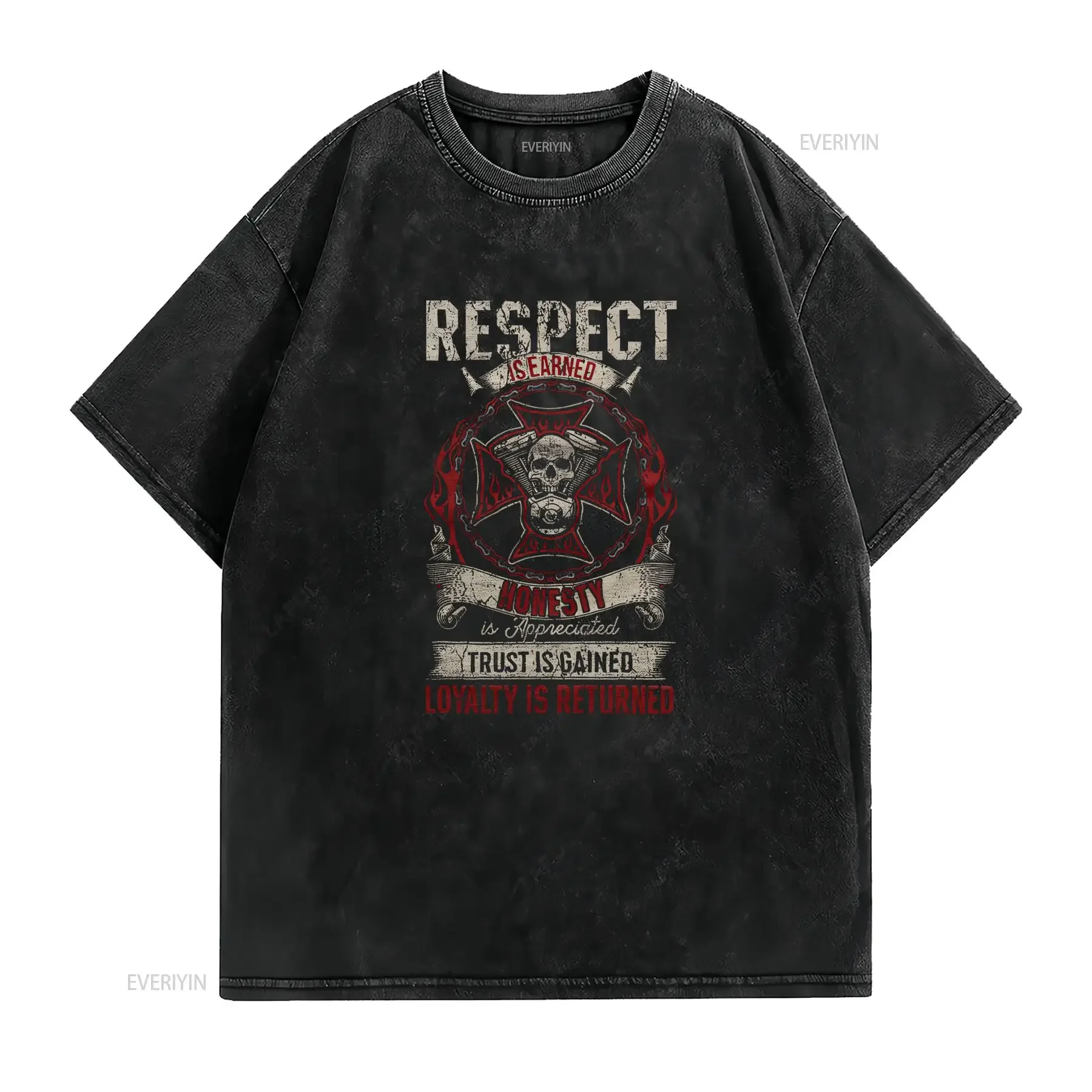 Respect Trust Honesty Loyalty Mens  New Cotton Black T shirt vintage Washed Versatile homme designer clothes fashion Stretched