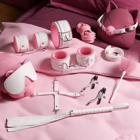 Jouets sexuels pour femmes, 10 pièces/ensemble, menottes de Bondage sexuel, fouet, jouets sexuels pour Couple adulte, ensemble d'outils érotiques pour adultes, Kits BDSM en cuir