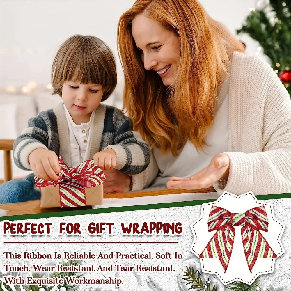 5 Yards Christmas Gift Bow Ribbon Lightweight Christmas Tree Ribbon Red Trim Wired Ribbon DIY Xmas Ornaments Fabric Swirl Ribbon