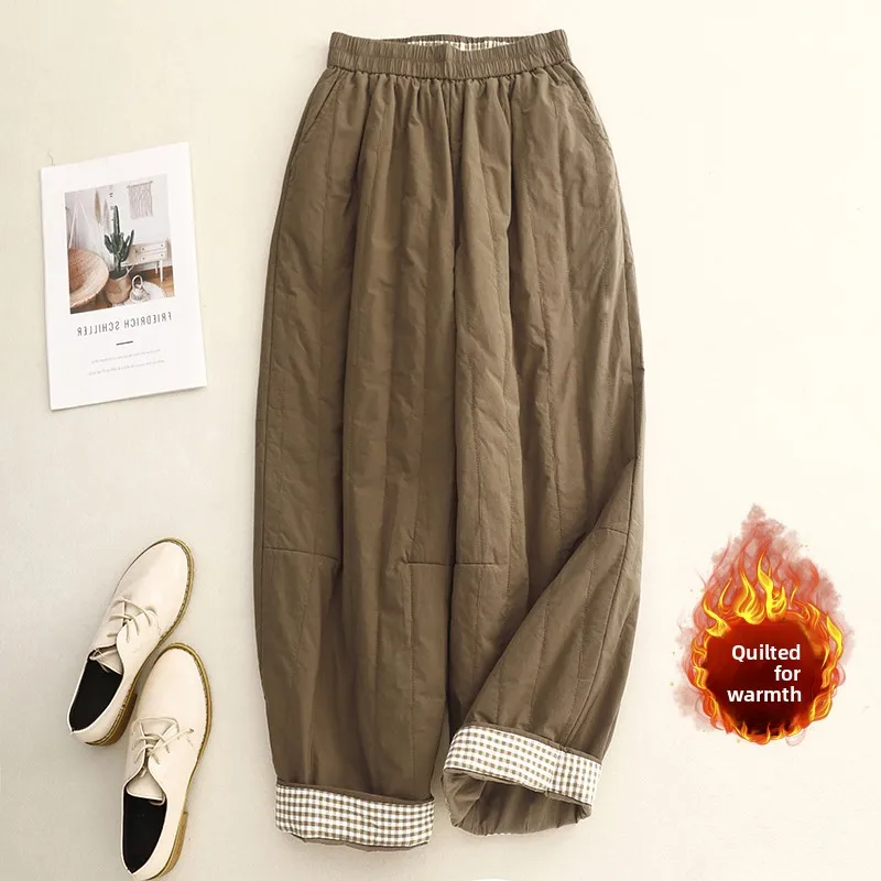 Warme Baumwollhose mit hoher Taille, lockere Passform, Harlan Sle Winter-Oberbekleidung, Damen-Freizeithose, elastische Taille, Baumwollhose