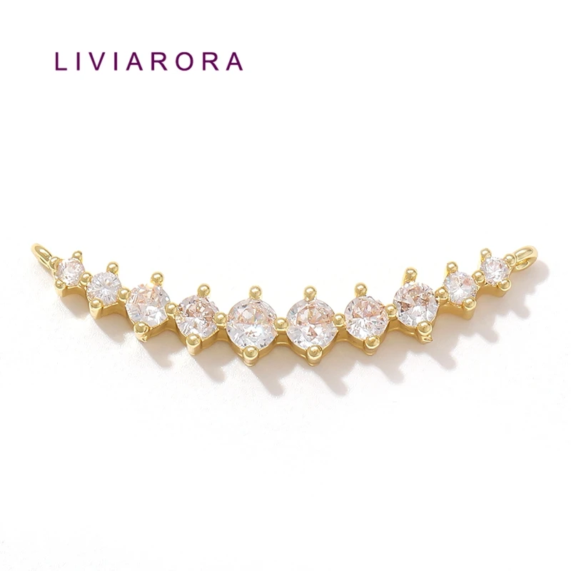 1/2/3Pcs 18K Gold Plated Brass Curved Connector Pendant For Jewelry Making,Round Zircon Arc Linker Charms For Necklace Making