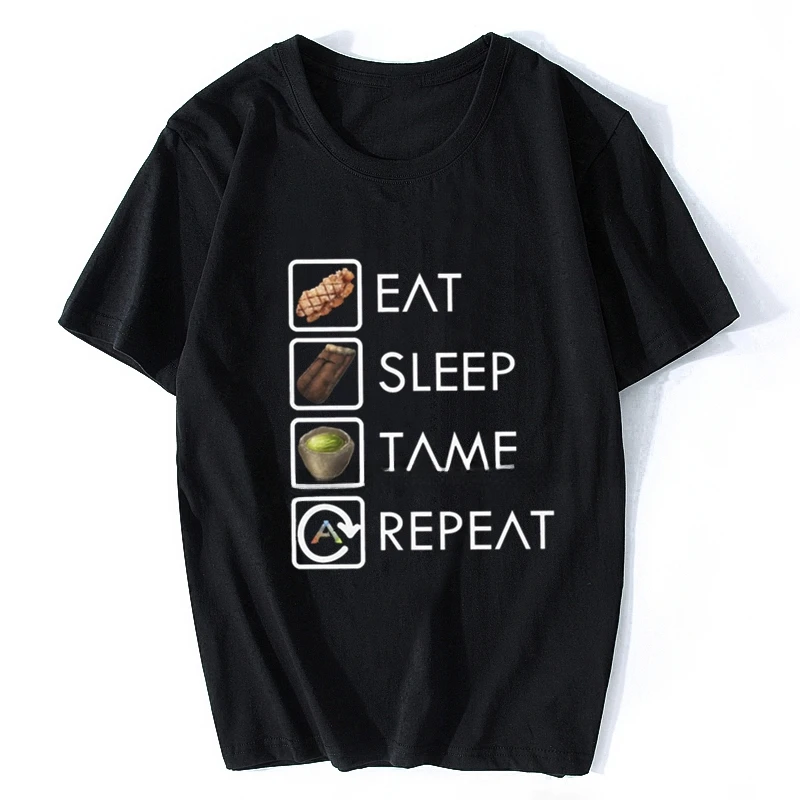 Funky Ark Survival Evolved Eat Sleep Tame Repeat T Shirt Men Cotton T Shirt Hip Hop Tees Tops Tshirt Summer Round Casual