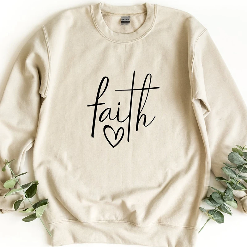 

Faith Love Heart Printed Women's Sweatshirt Crewneck Religious Clothes Christian Faithful Graphic Hoodies Jumpers Dropshipping