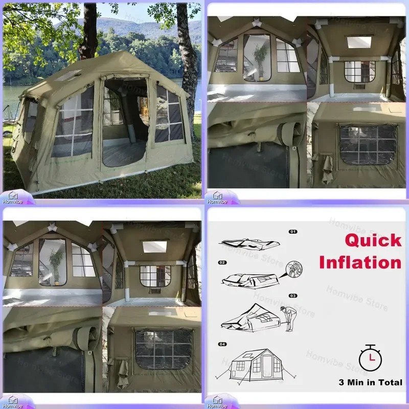 Large Inflatable Camping Tent Waterproof Oxford Cloth Outdoor Shelter Family Hiking Beach House Garden Furniture Wholesale