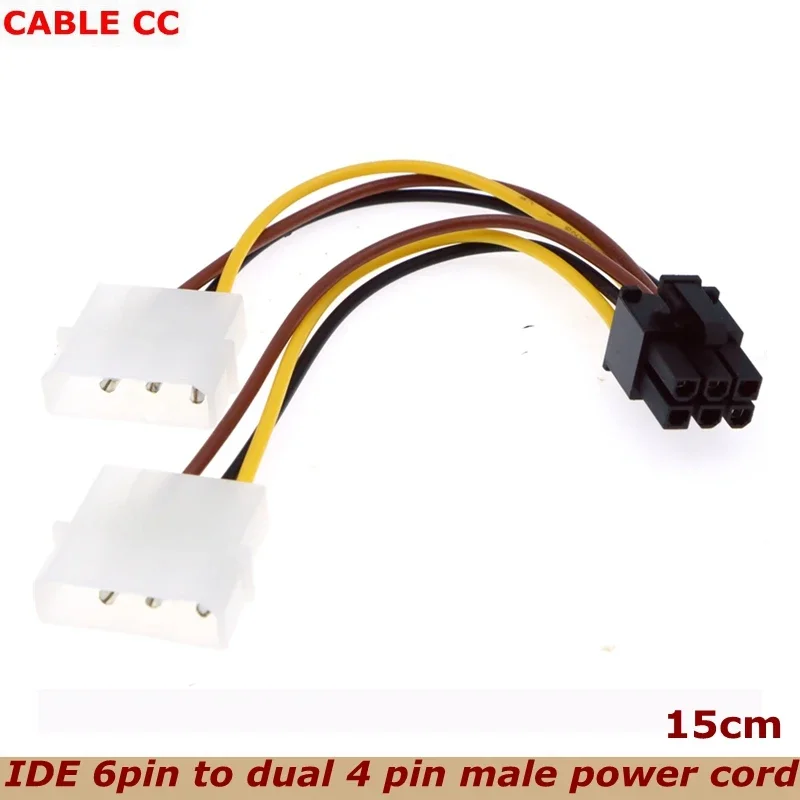 0.5FT2X IDE Molex to 6Pin PCI Express PCI-E Video Card Power Adapter Cable