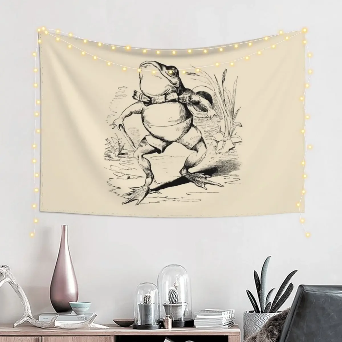 Cottagecore Frog Gentleman With Bowtie - Vintage Aesthetic Toad - Polite Fantasy Froggy to Party - Meadowcore Old Style Tapestry