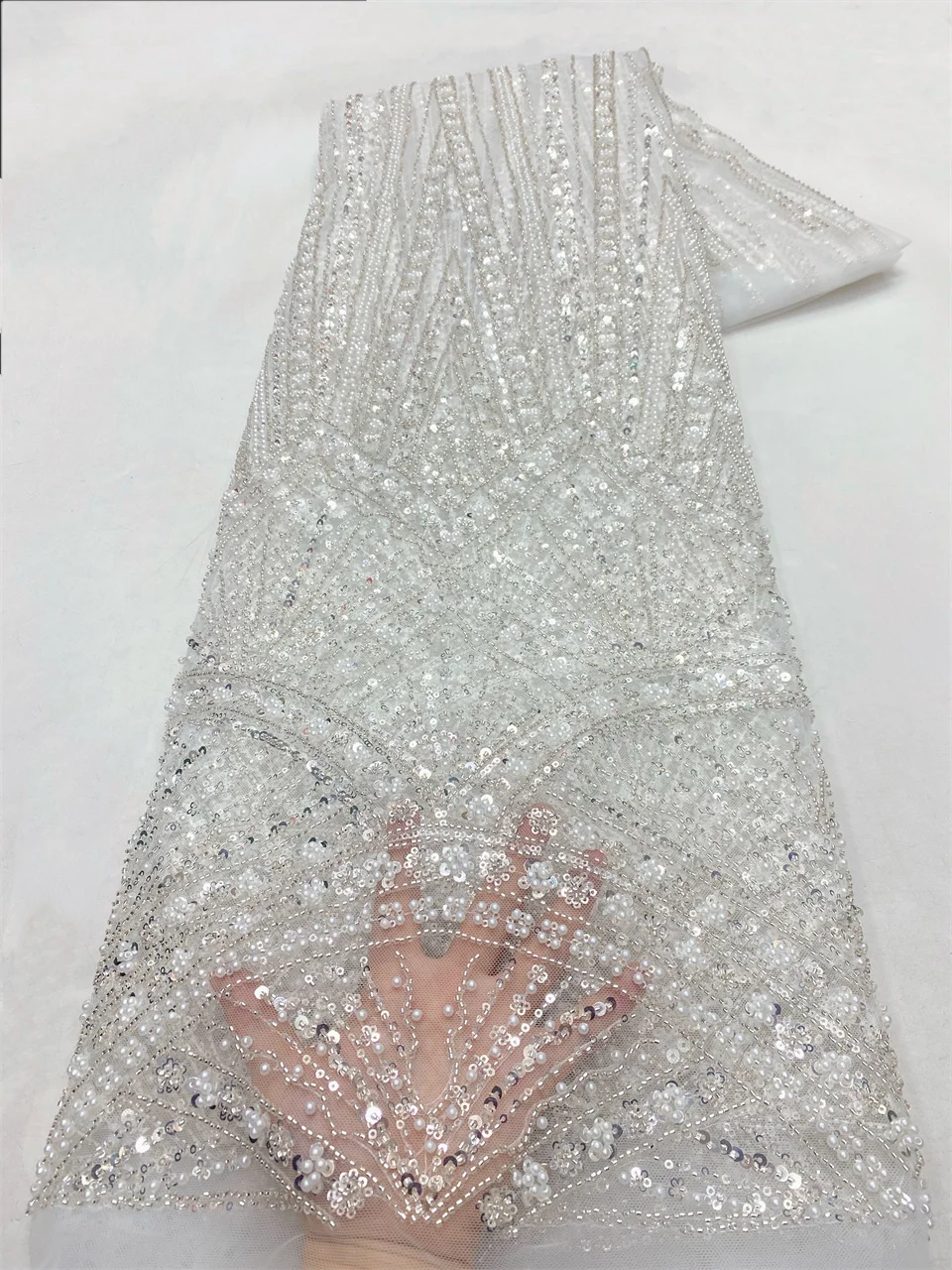 Tissu de dentelle de paillettes de perles faites à la main africaines de luxe, broderie française de haute qualité, filet NigWin pour la couture, HXZ6149
