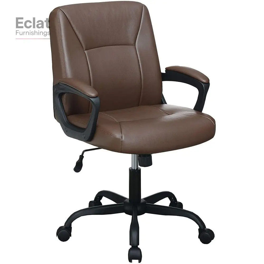 

Relax Cushioned Office Chair 1pc Brown Color Upholstered Seat back Adjustable Chair Faux Leather