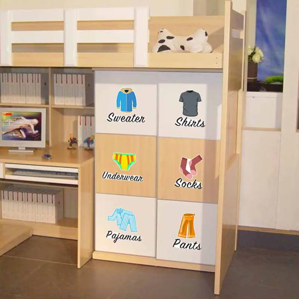 

Wardrobe Sticker Clothing Classification Label Self-Adhesive PVC Decals for Closet Door Wall Storage Solutions Assorted Color