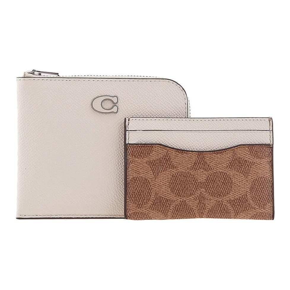 Portefeuille en cuir COACH Regular pour femme, couleur craie et brun onyx