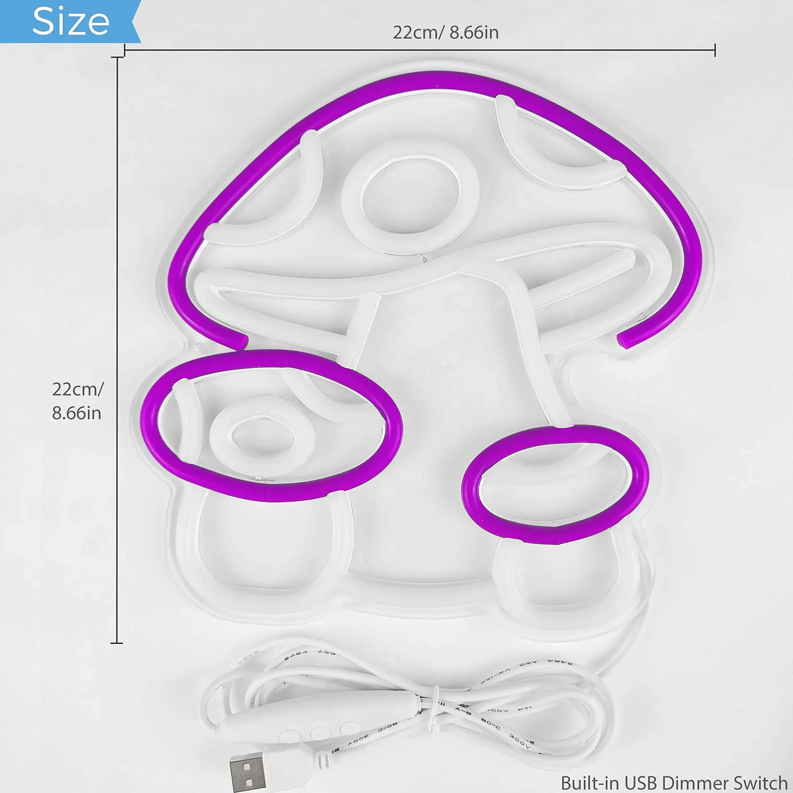 Неоновая вывеска в виде грибов с регулируемой яркостью, настенное искусство, декор для детской комнаты, настенная вывеска для спальни, лампа в виде