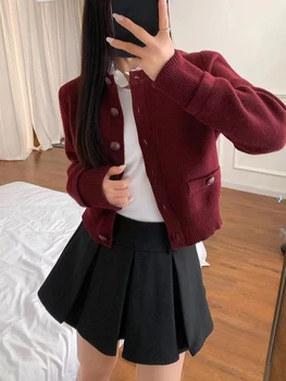 Autunno Inverno New Fashion Fungus Colletto Maglione Cardigan Donna Manica lunga Breve lavorato a maglia Top Cappotto Donna 2024