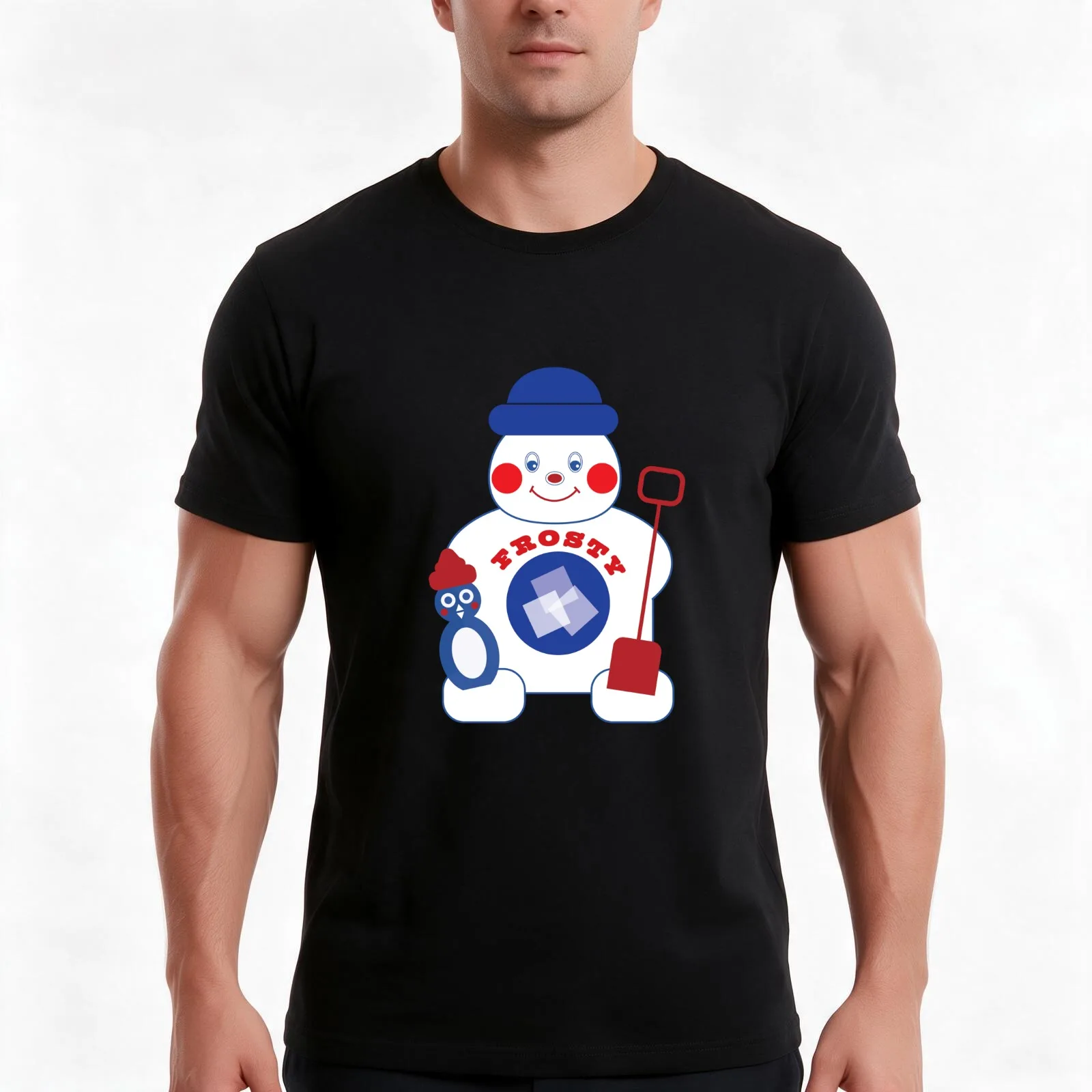 Mr Frosty and penguin Christmas T-Shirt Summer Casual Cotton Tee Oversized Streetwear Tops Vintage Graphic Print 100% Cotton