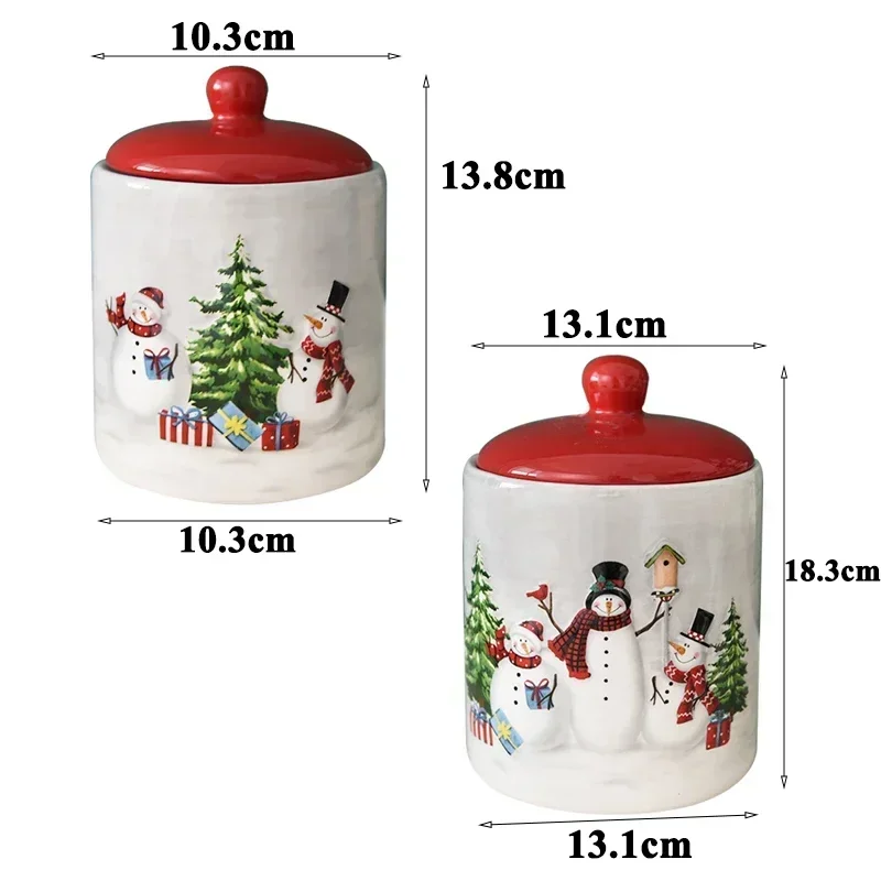 Christmas Snowman Porcelain Jar Creative Large Round Sealed Food Container Ceramic Snack Cookies Storage Kitchen Tools for Gifts