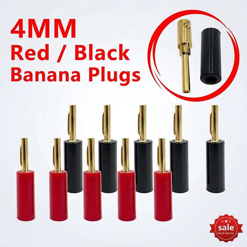 

8Pcs 4mm Gold-Plated Needle Banana Plugs, Pure Copper Hi-Fi Speaker Connectors in Red/Black for Home Theater & Stereo
