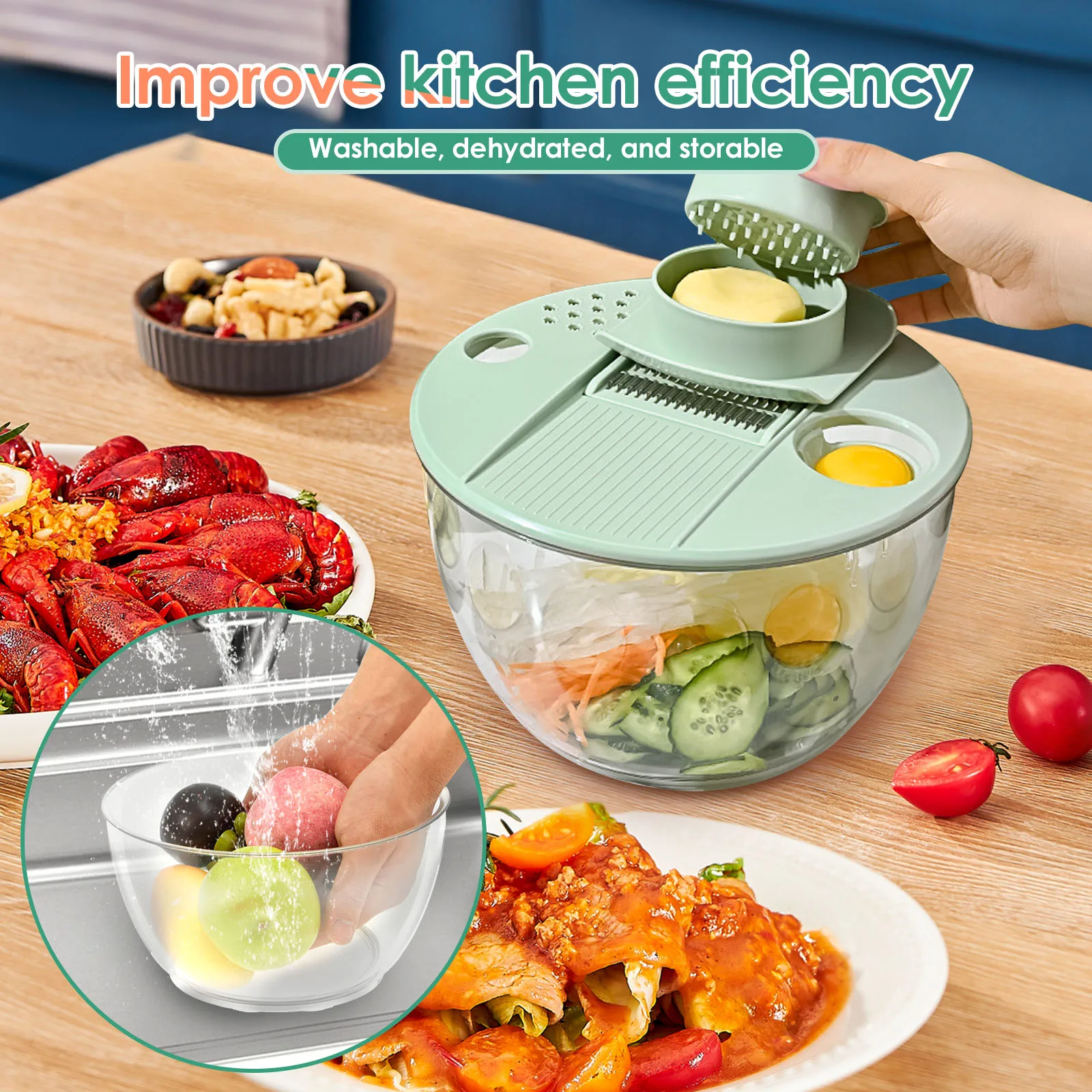 

Спиннер для салата с 6-лезвийками, многофункциональная миска для мытья овощей и фруктов, эффективная спиннер для салата, практичные кухонные аксессуары