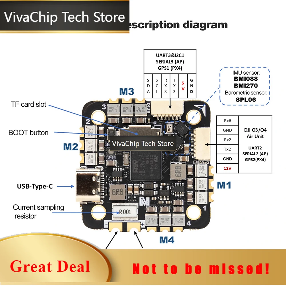 VivaCTMicoAir H743 V2 AIO 45A 2-6S AM32 All-in-one Flight Control And ESC Support PM PX4 INAV