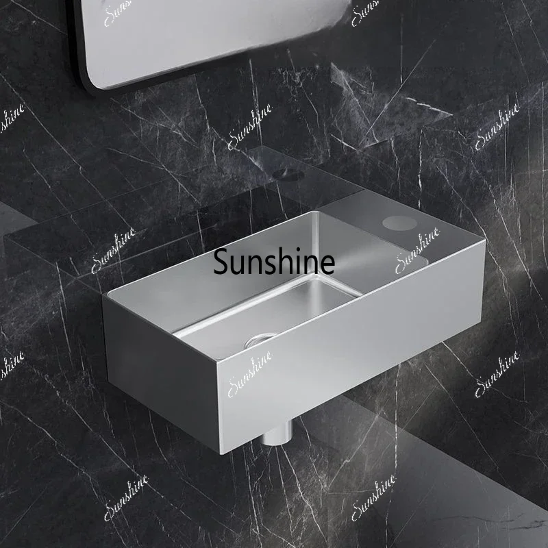 304 Stainless Steel Bathroom Sinks Wall Mounted Mini Washbasin Rectangle Washhand Stand Durable Faucets and Sinks Home Sinkball