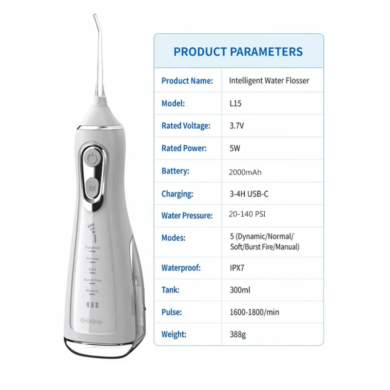 Portable Mini Water Flosser Foldable Travel Oral Irrigator For Adult 5 Model Adjustment 300ml USB C IPX7 Cordless