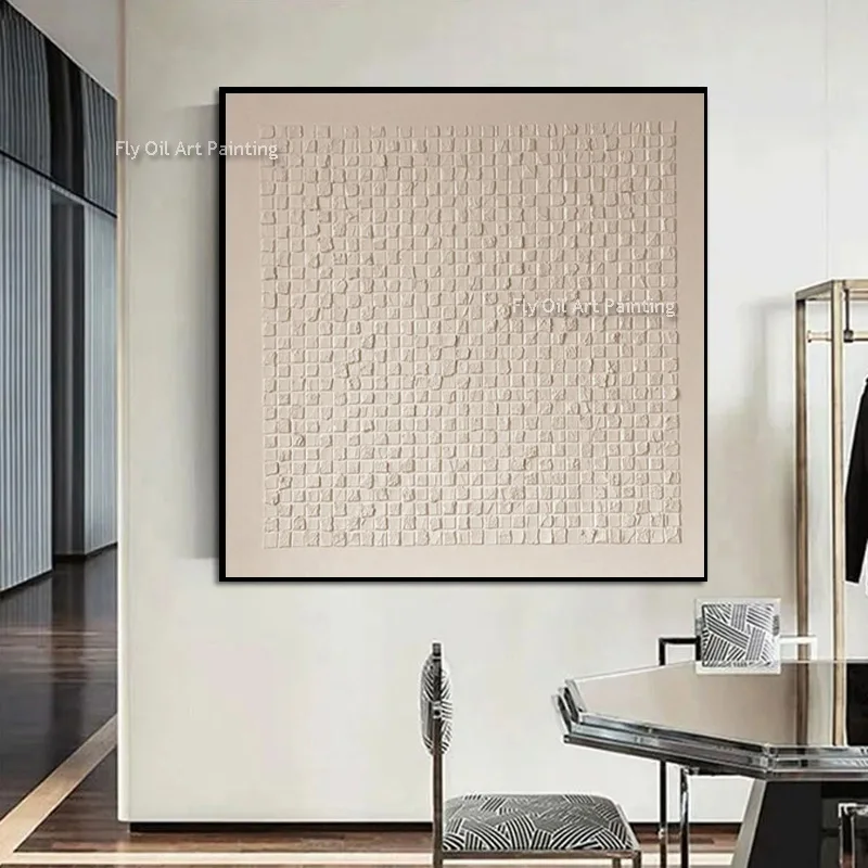 Large Abstract Beige Blocks Canvas Thick Wall Art Hand Painted New Simplism Design Artwork Pure Beige Oil Painting For Decor