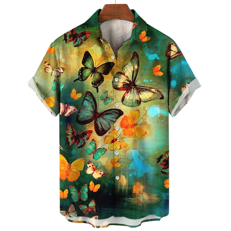 Fashion Colorful Butterfly 3d Print Hawaiian Shirt Men Summer Casual Short Sleeve Street Tops Beach Party Shirts Men Clothing