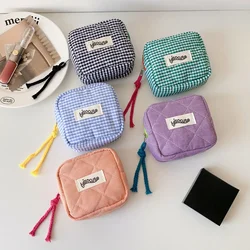 Korean Version Simple Square Grid Coin Purse for Girls Portable Lipstick Storage Bag