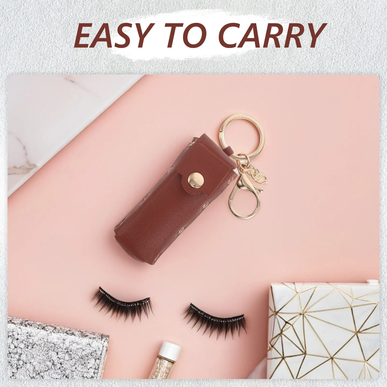 Lipstick Holder Keychain with Sleek Finish Compact PU Case for Lip Gloss and Balm on-The-Go Touch-Up Essential