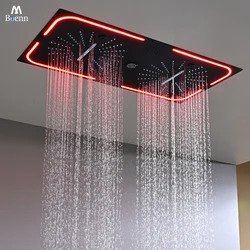 M Boenn Black Shower Head Luxurious Waterfall Showerhead Bathroom Accessories Ceiling Smart LED Lighting Rainfall Shower Panel