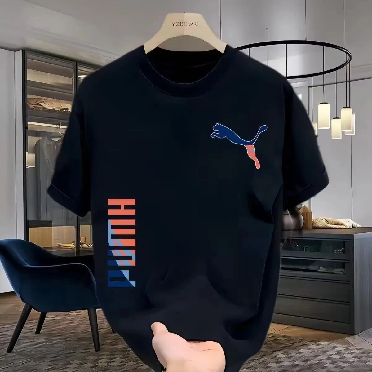 الراقية الصيف جولة الرقبة النمط الأمريكي وسيم الوزن الثقيل القطن الخالص المطبوعة قصيرة الأكمام تي شيرت فضفاض الأعلى للشباب #2