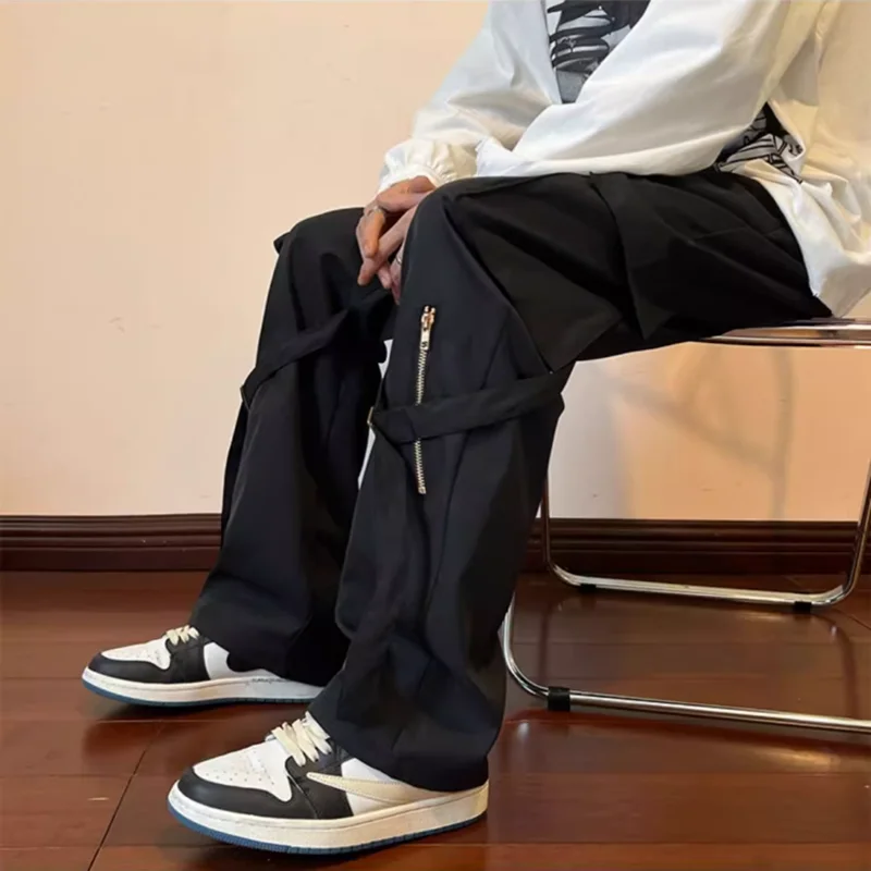 Men American Tactical Pants Niche Design Sense Instagram High Street Spring Autumn Trendy Brand Loose Straight Leg Long Pants