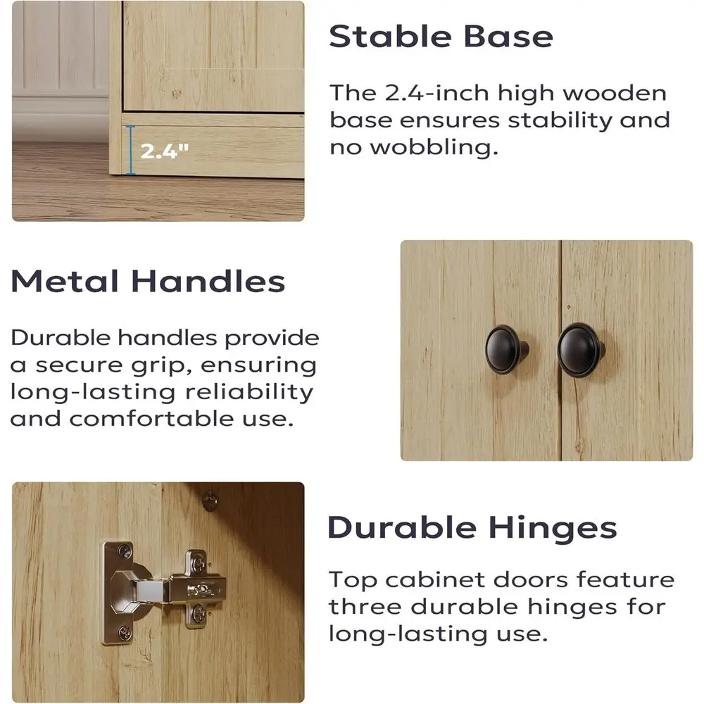 Buet Cabinet with 3 Door, Kitchen Storage Cabinet with Adjustable Shel, Coee Bar Accent Cabior Living Room, Entryway, Natural Oa view 5