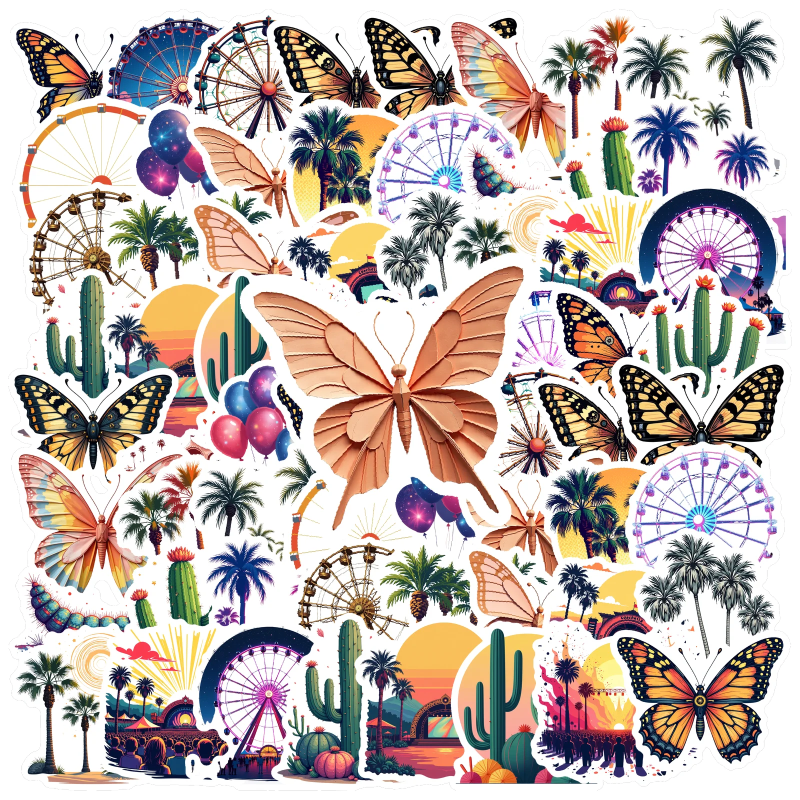 35pcs-100pcs Decals  Waterproof Cactus Stickers Balloon Stickers Palm Tree Stickers for Phone Customization Instrument Adornment