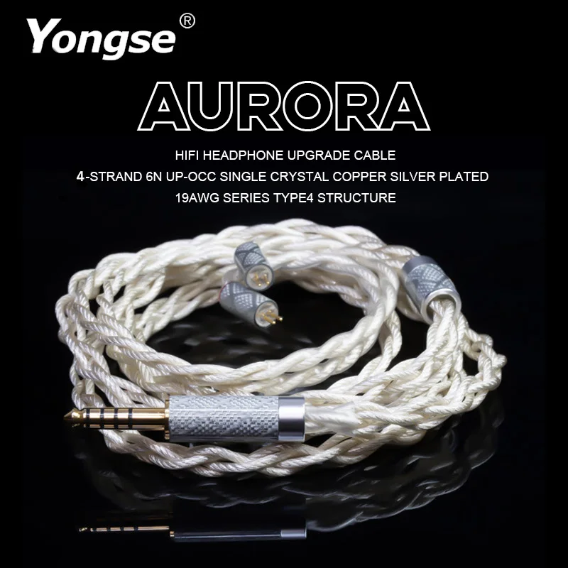 YONGSE Aurora 4 Strand 6N UP-OCC Litz Single Crystal Copper Silver Plated HiFi Audiophiles Earphone Cable for 7HZ TANGZU SIMGOT